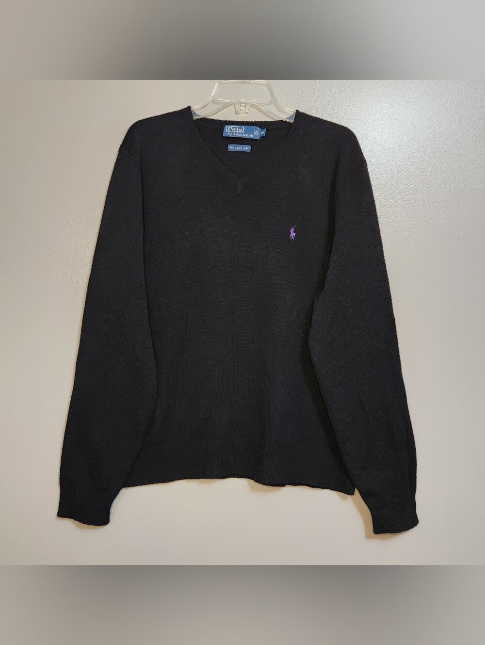 Vintage Polo Ralph Lauren Men’s Black V-Neck Lambs wool Sweater Size XL